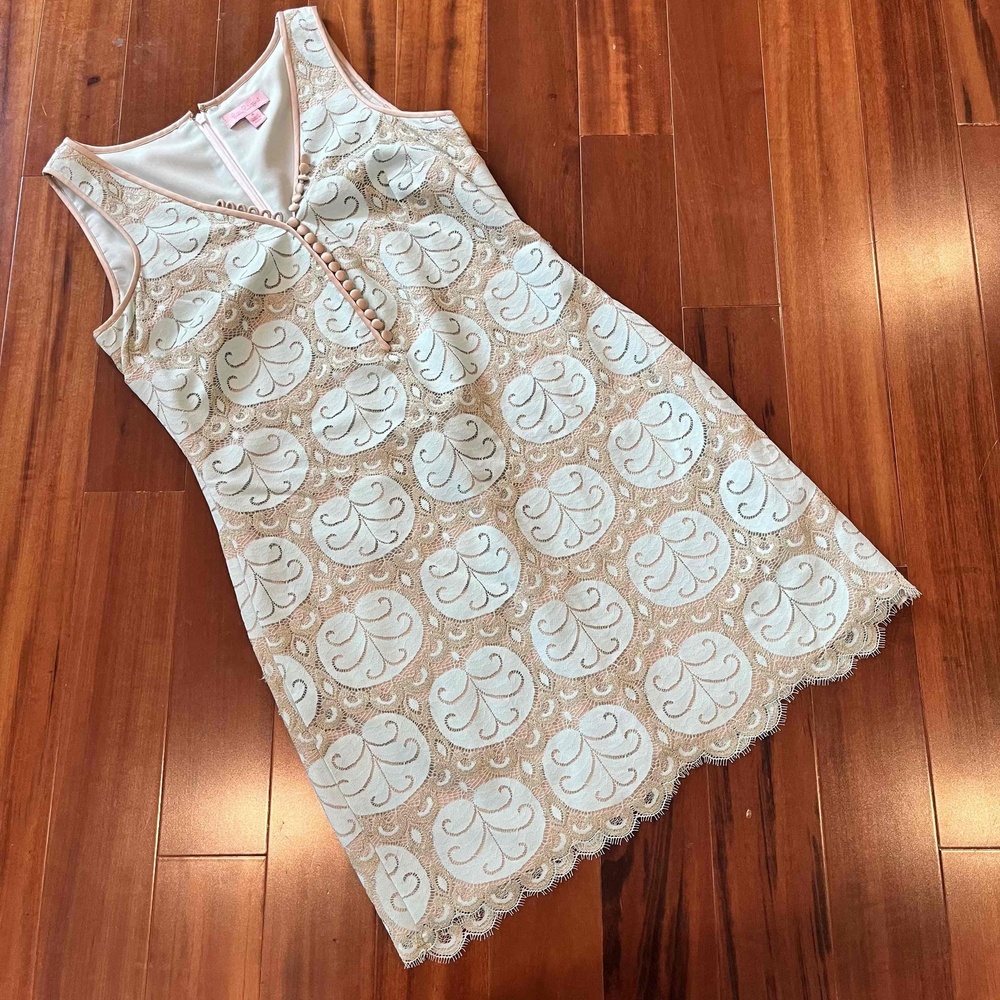 New NWOT Lilly Pulitzer Dress Nadine Lilly Lace‎ Whisper Blue Printed VNeck Sz 4